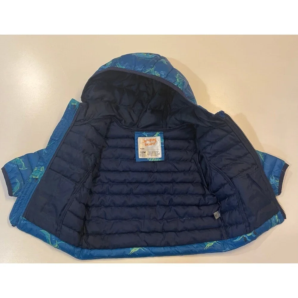 Jumping Beans Dinosaur Jacket 12M Blue Green Hooded Coat.